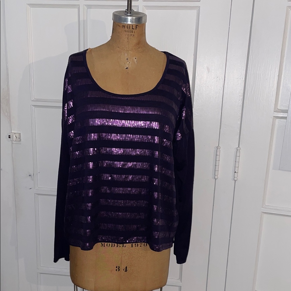 Calvin Klein Jeans Purple Striped Sequin Pullover Extra Large